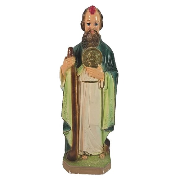 Vintage St Jude Statue 12in Chalkware Figurine Patron Saint Impossible Causes - Picture 1 of 12